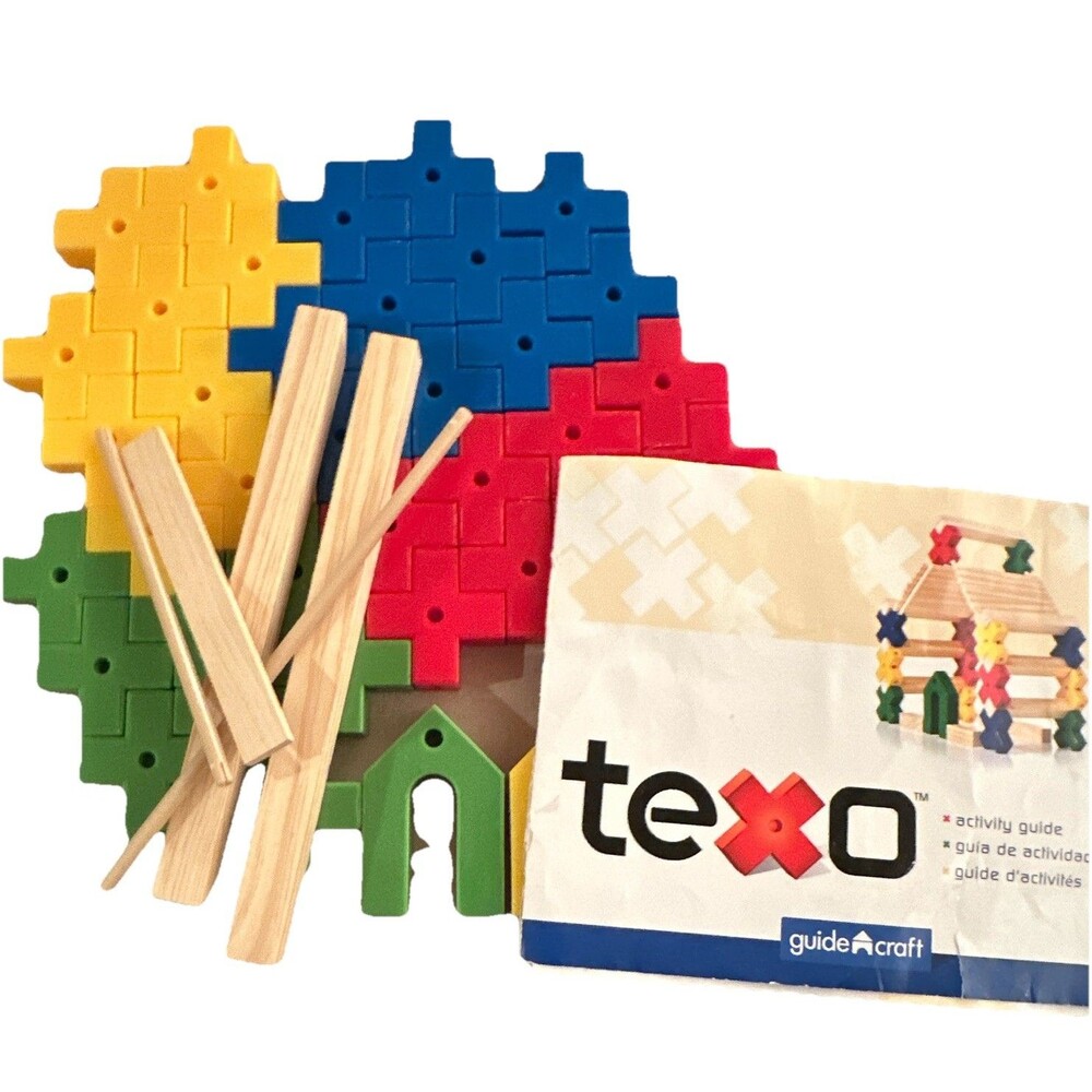 Guidecraft Tegu teXo Building Set Wood Plastic Blocks Activity Guide Mixed Piece